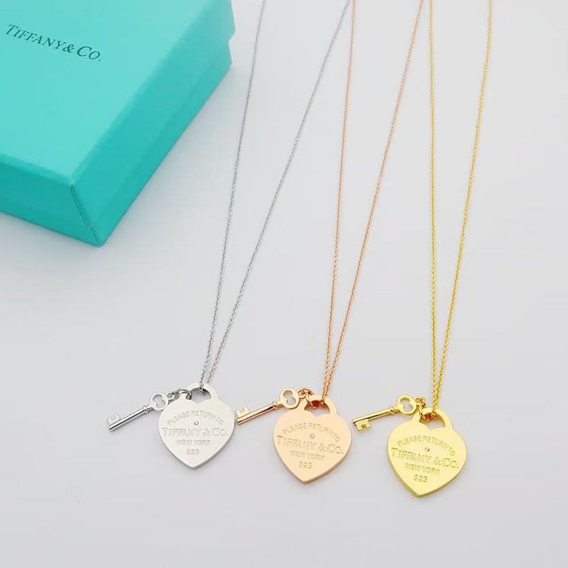 Tiff Heart & Key Necklace