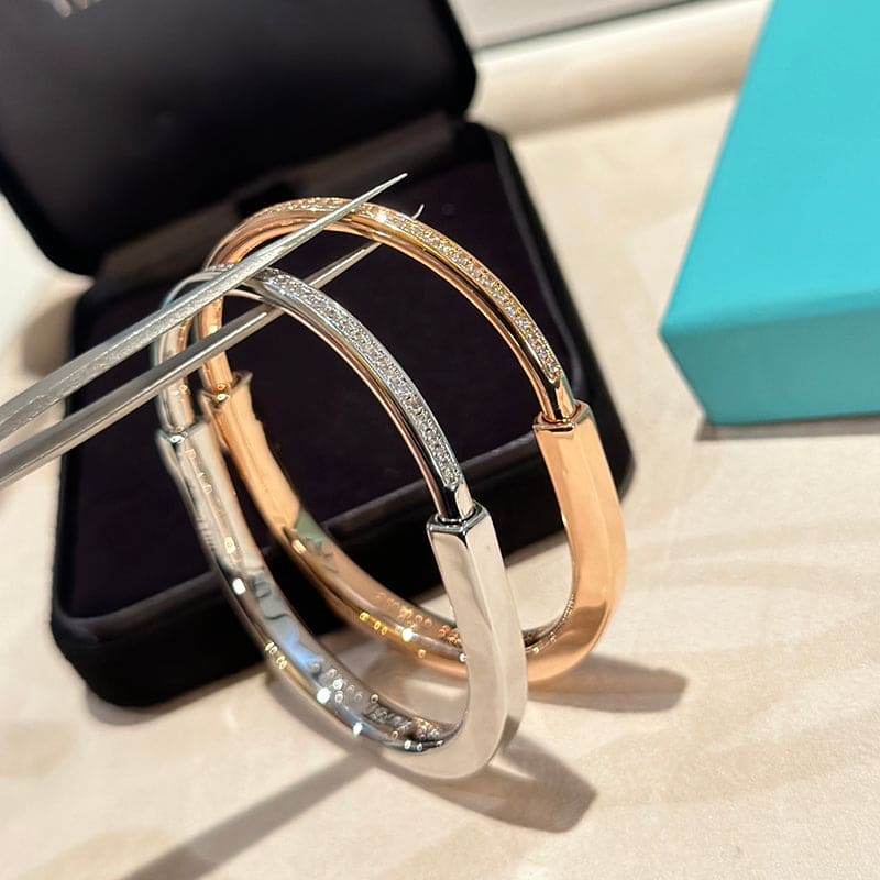 Tiffany Lock Bangle Half Pave Diamonds Bracelet