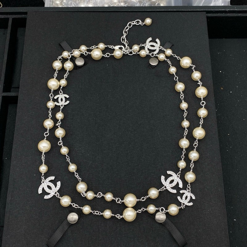 CC Long Pearl & Diamond Gold Necklace