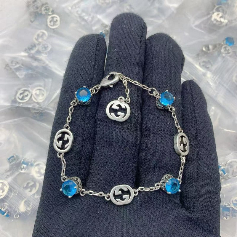 GG Interlocking G Blue Crystal Bracelet
