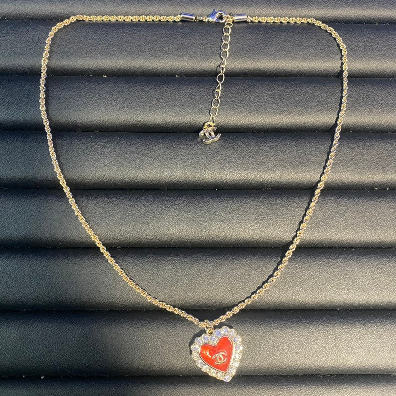 CC Red Heart Diamond Gold Necklace