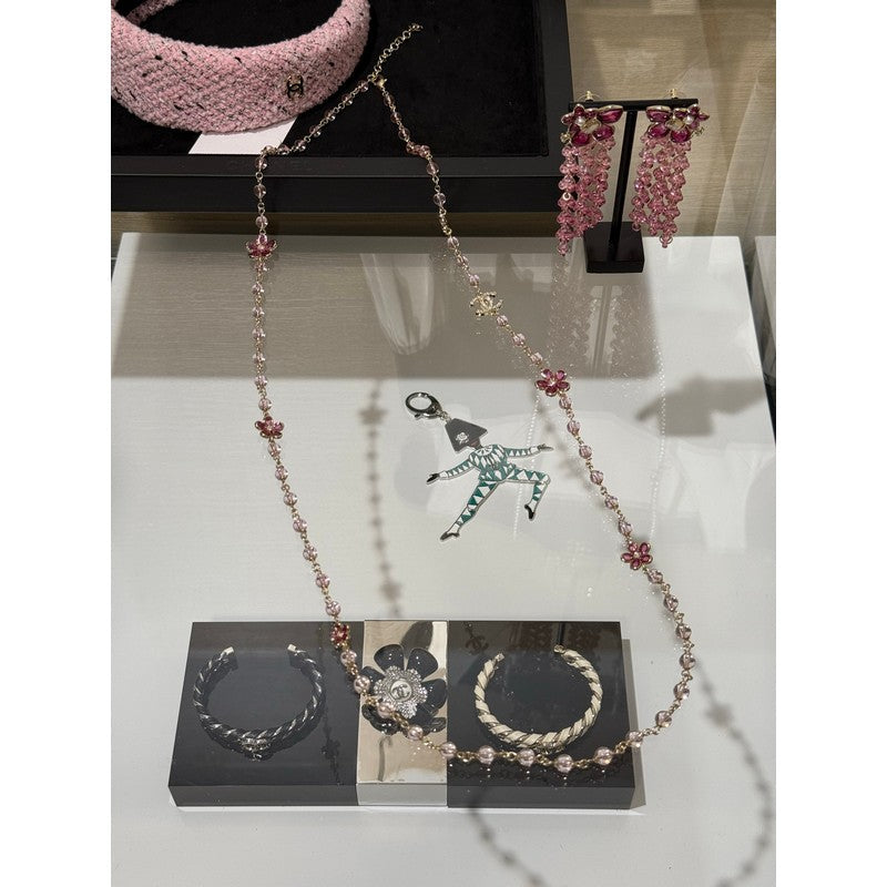 CC 26C Pink Crystal Flower Long Necklace