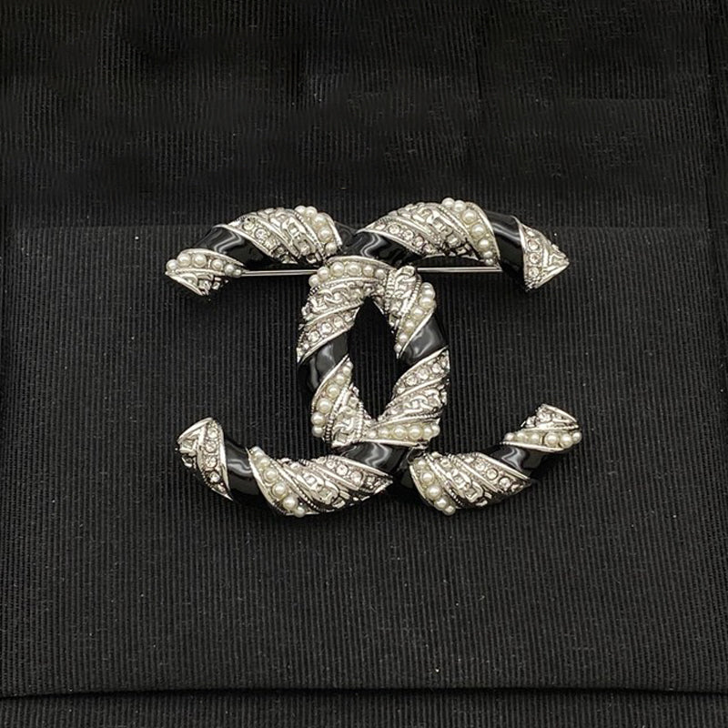 CC Black & White Gold Diamond Brooch