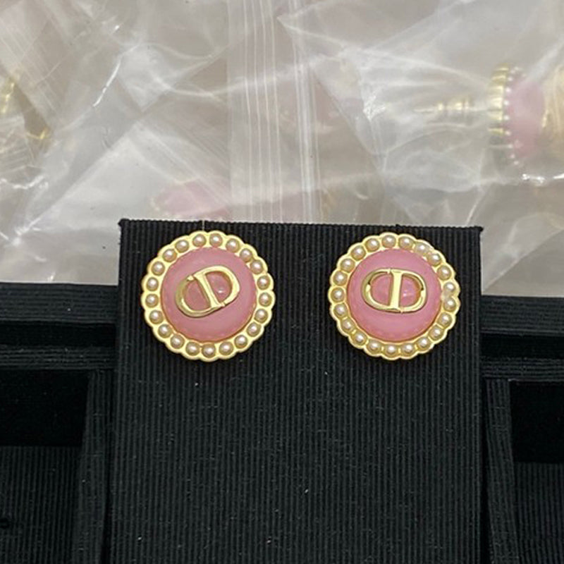 CD Pink Pearl Round Earrings