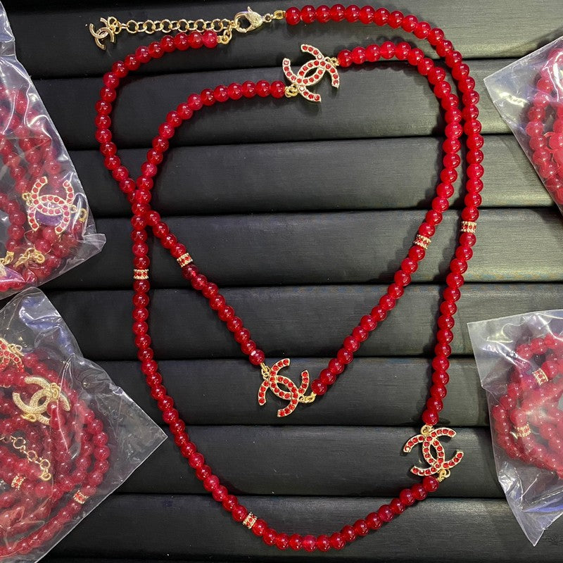 CC Red Pearl Long Necklace