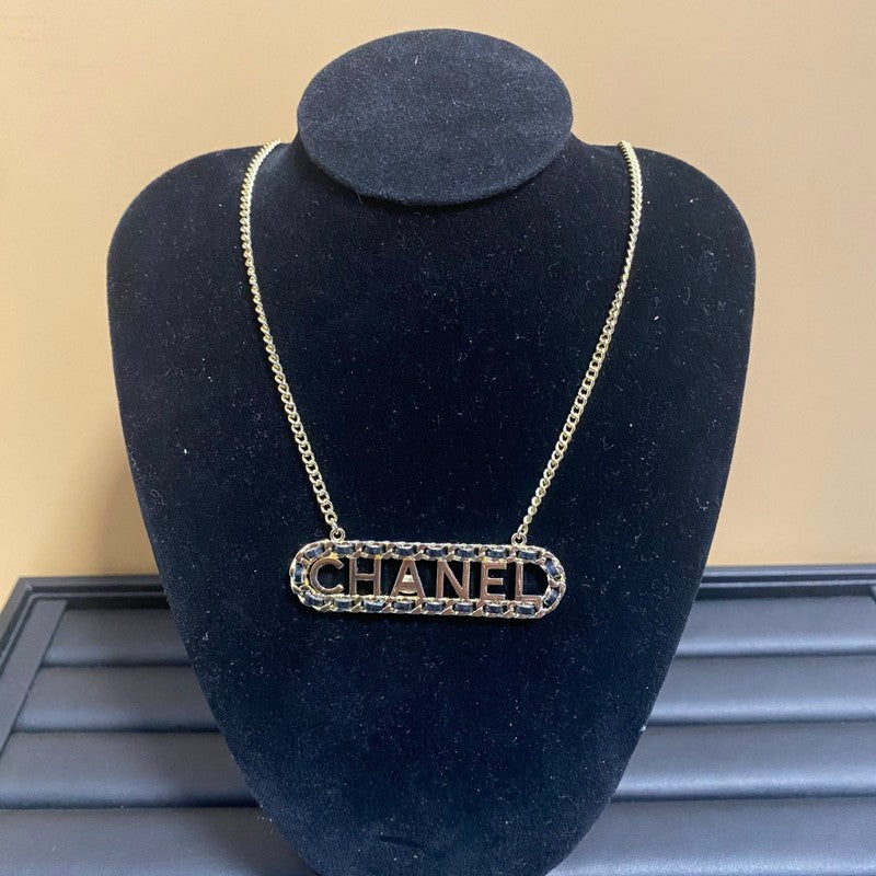 CC Leather Script Logo Necklace