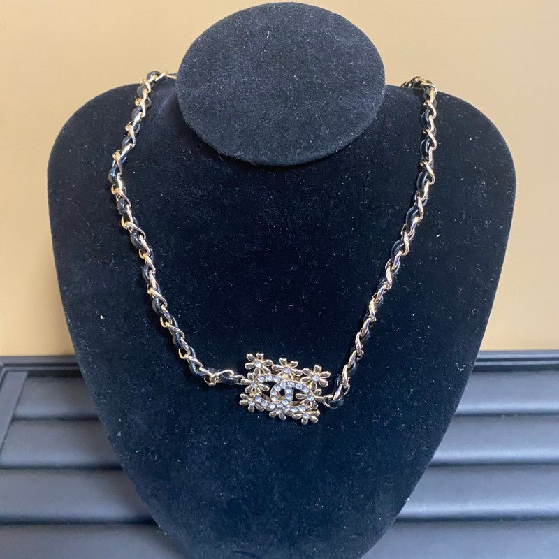 CC Leather Flower Gold Necklace