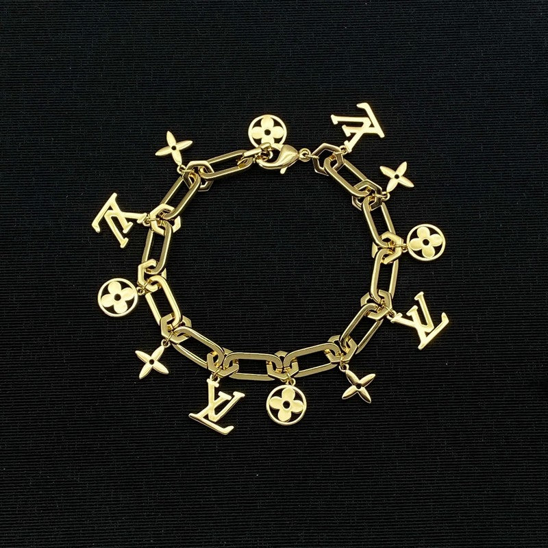 Louis Blossom Monogram Gold Chain Bracelet