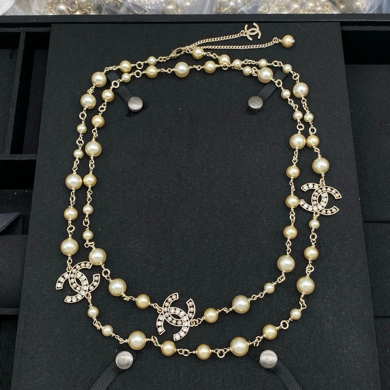 CC Long Pearls Gold Necklace