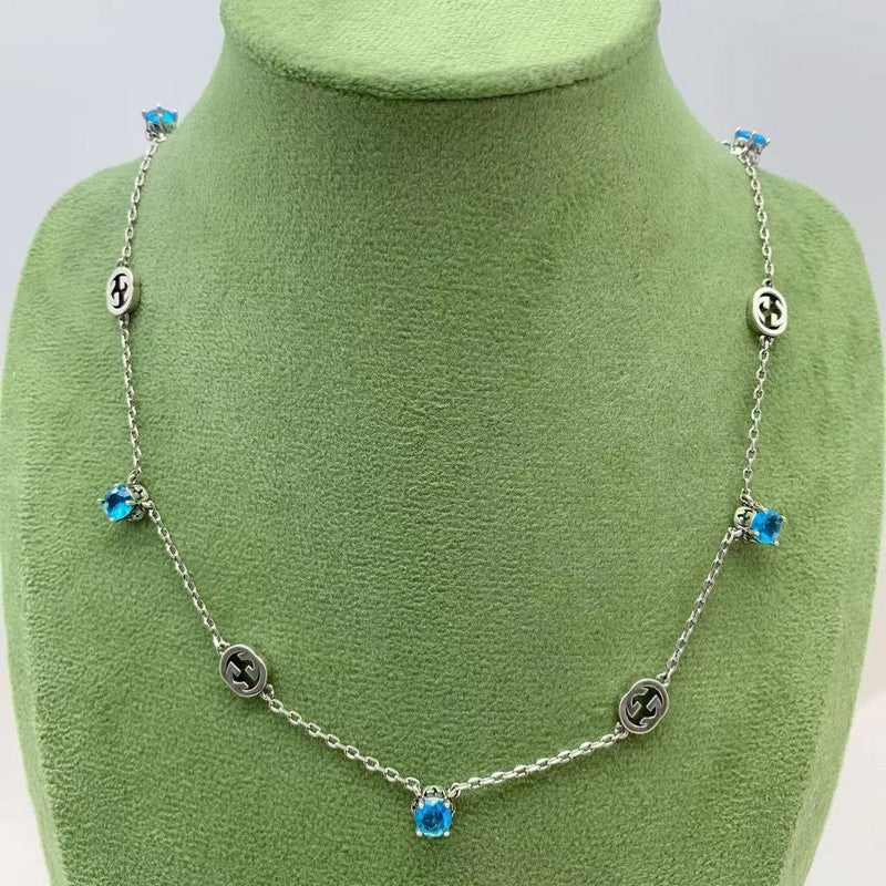 GG Interlocking G Blue Crystal Necklace