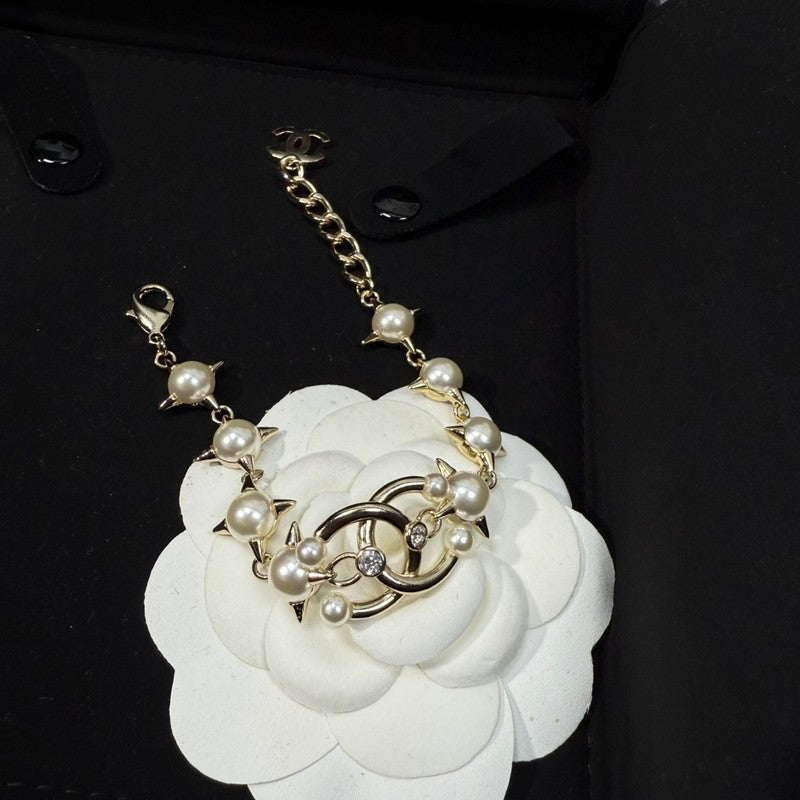 CC Gold Pearl Chain Bracelet