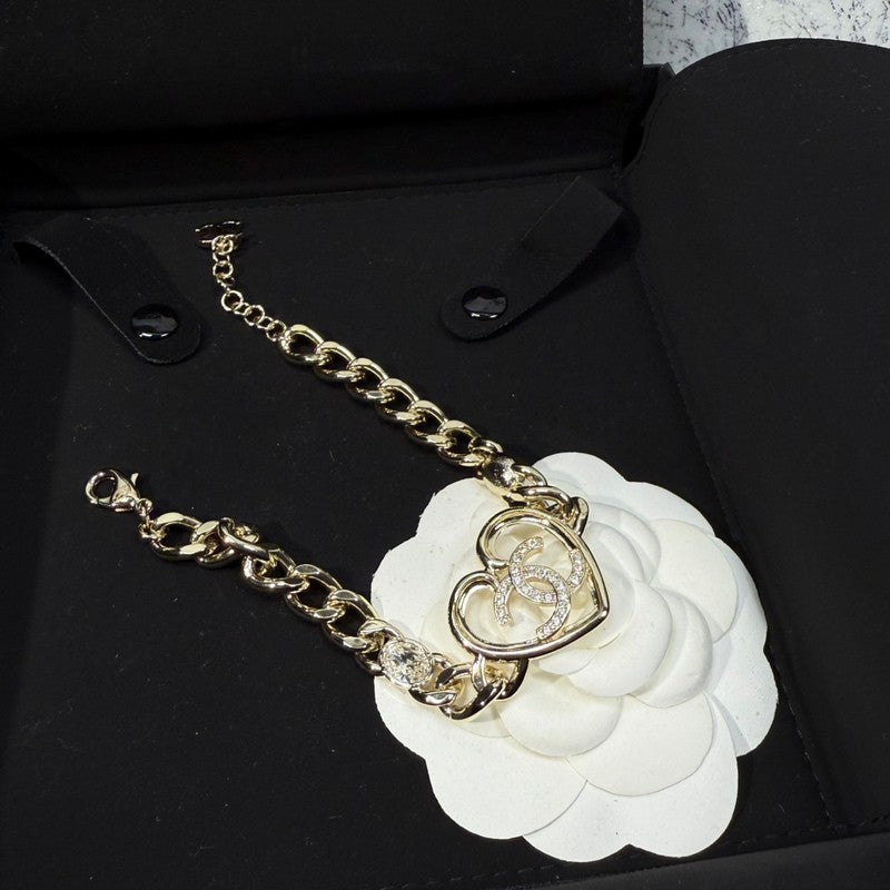 CC Heart Diamond Gold Chain Bracelet
