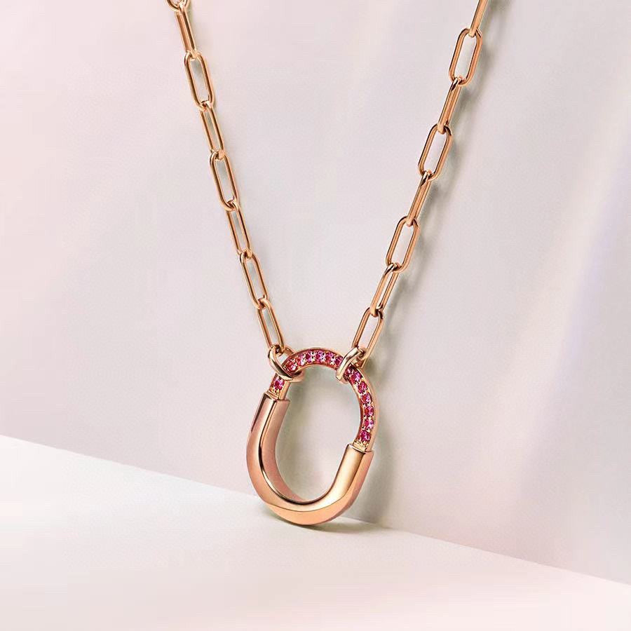 Tiff Lock Pink Pave Diamonds Necklace