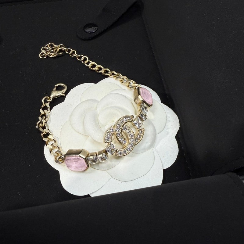 CC Pink Crystal Gold Chain Bracelet