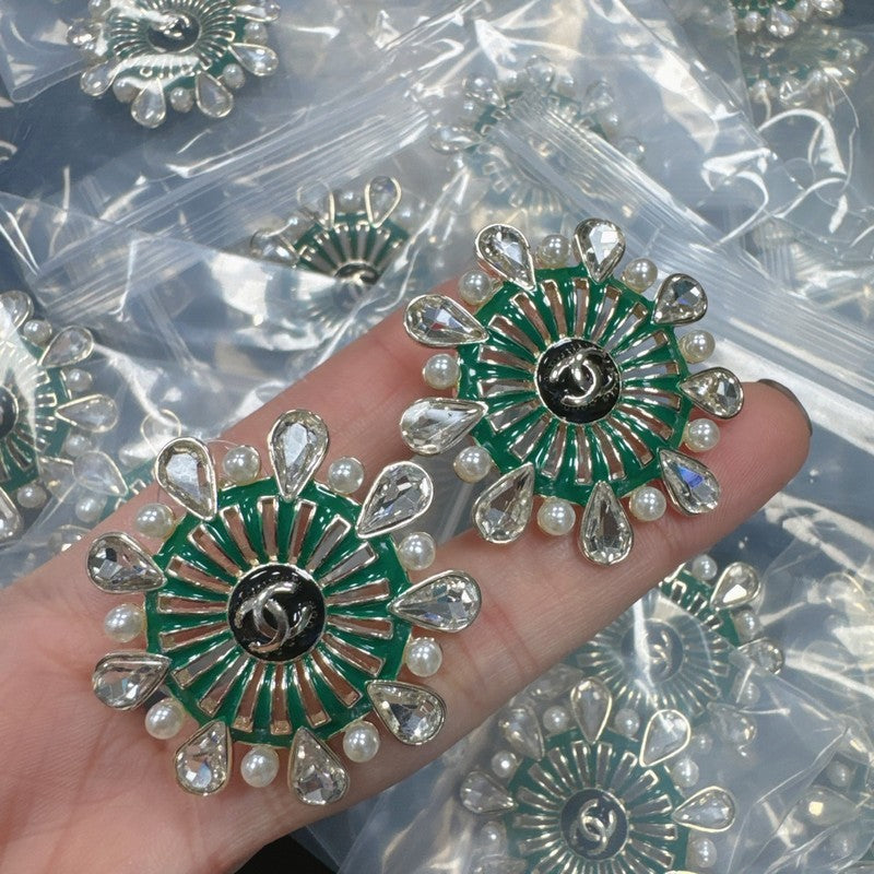 CC Green Sunflower Crystal Earrings