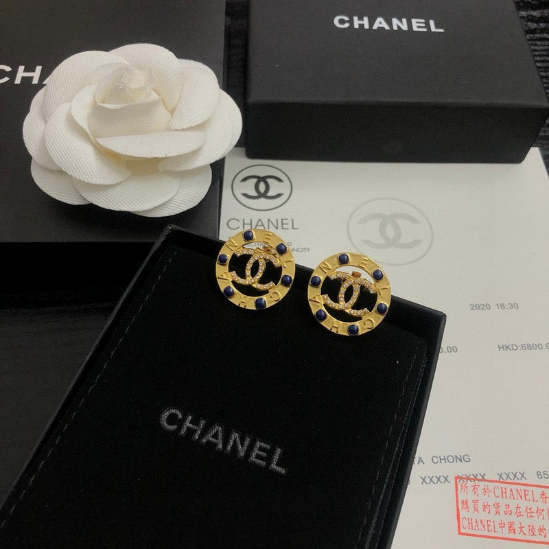 CC Black Bead Gold Earrings