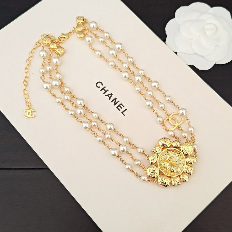 CC Pink Crystal Flower Gold Chain Necklace