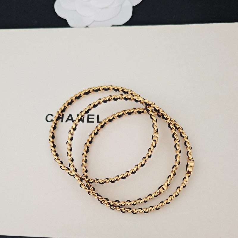 CC Leather Gold Bracelet Set