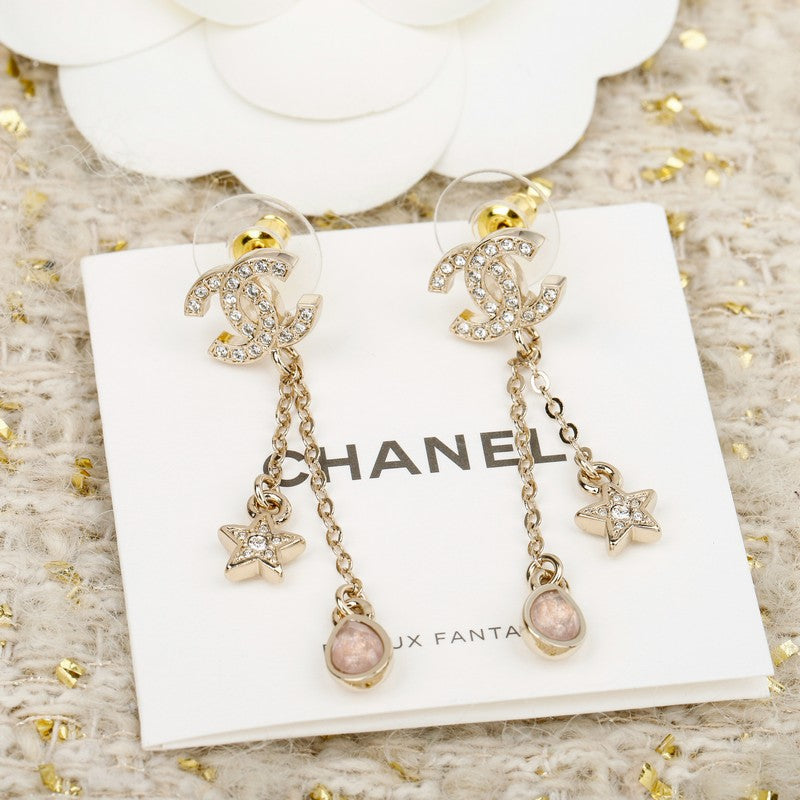 CC 26C Pink Crystal Tassel Earrings