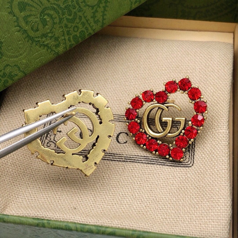 GG Red Crystal Heart Earrings