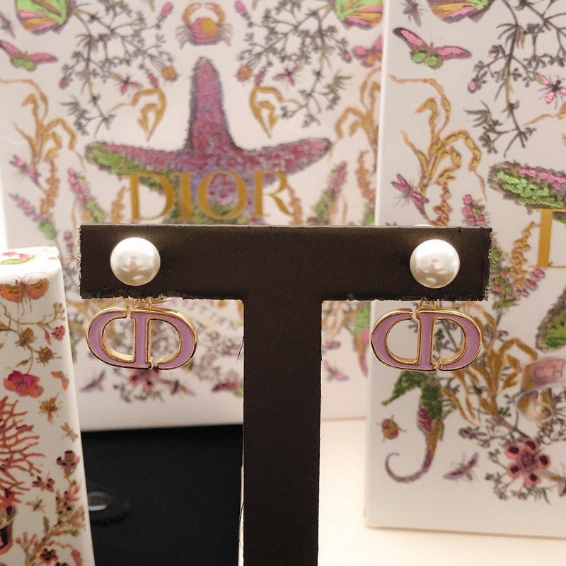 CD Tribales Pink Logo Pearl Earrings