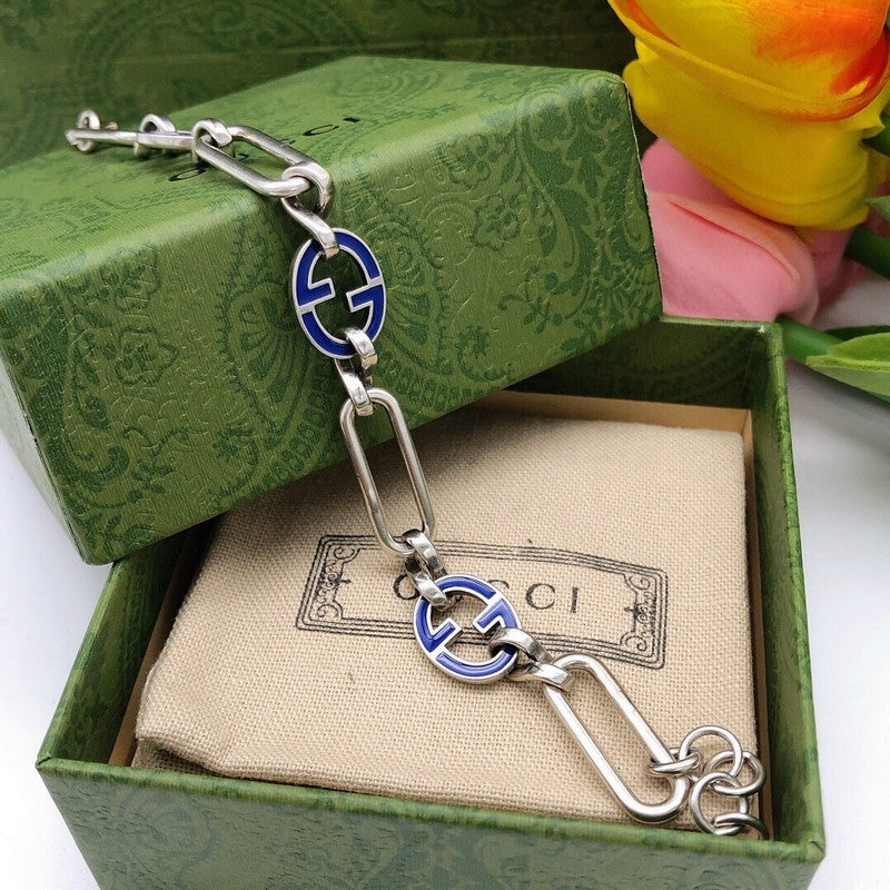 GG Blue Logo Gold Chain Necklace