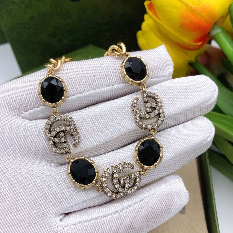 GG Interlocking G Black Crystal Bracelet