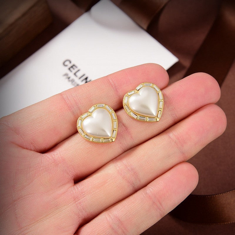 CE Heart Pearl Earrings
