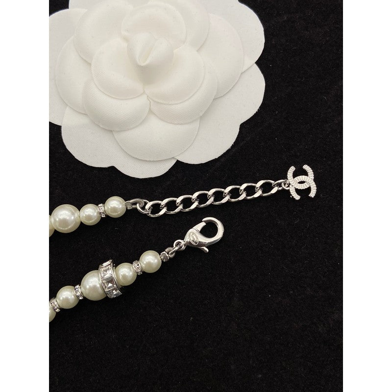 CC White Gold Pearl Long Necklace