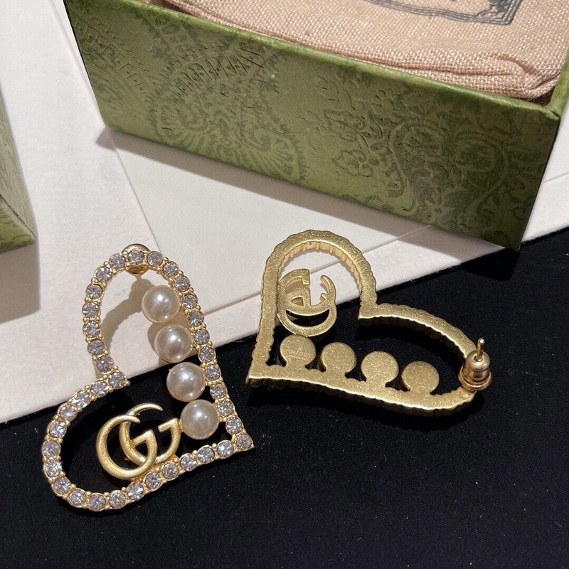 GG Diamond & Pearl Heart Earrings