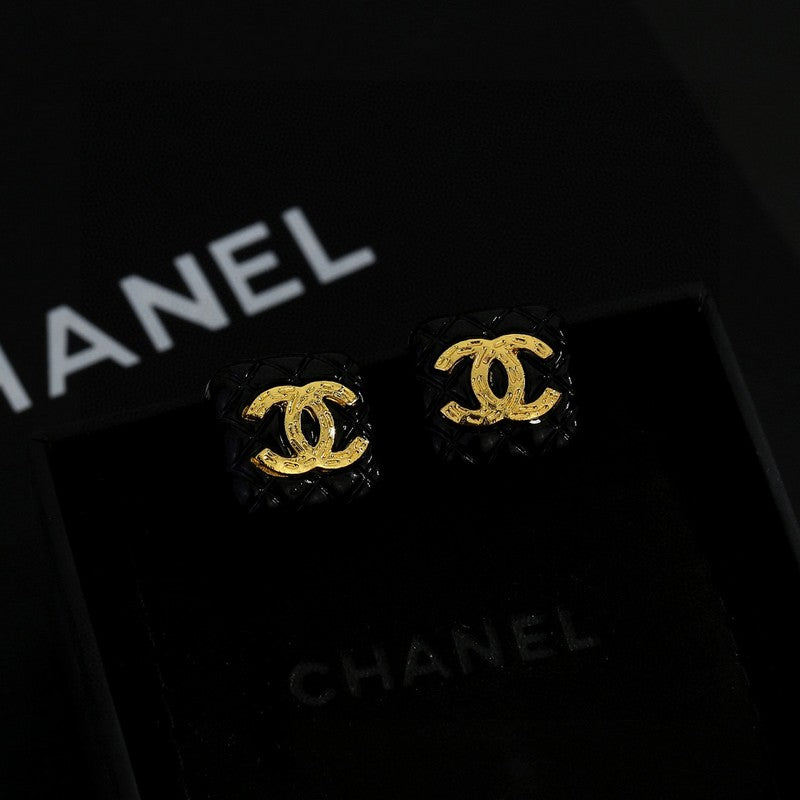 CC Black Gold Square Earrings