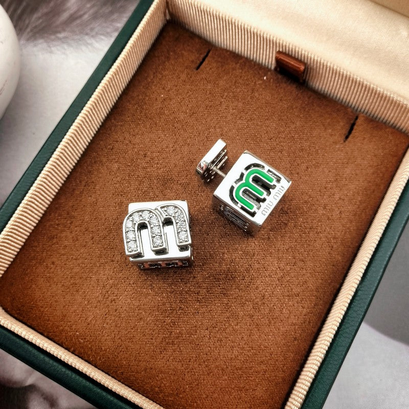 Miu Green & Yellow Cube Earrings