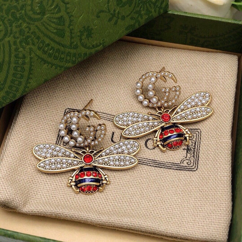 GG Red Bee Diamond Earrings