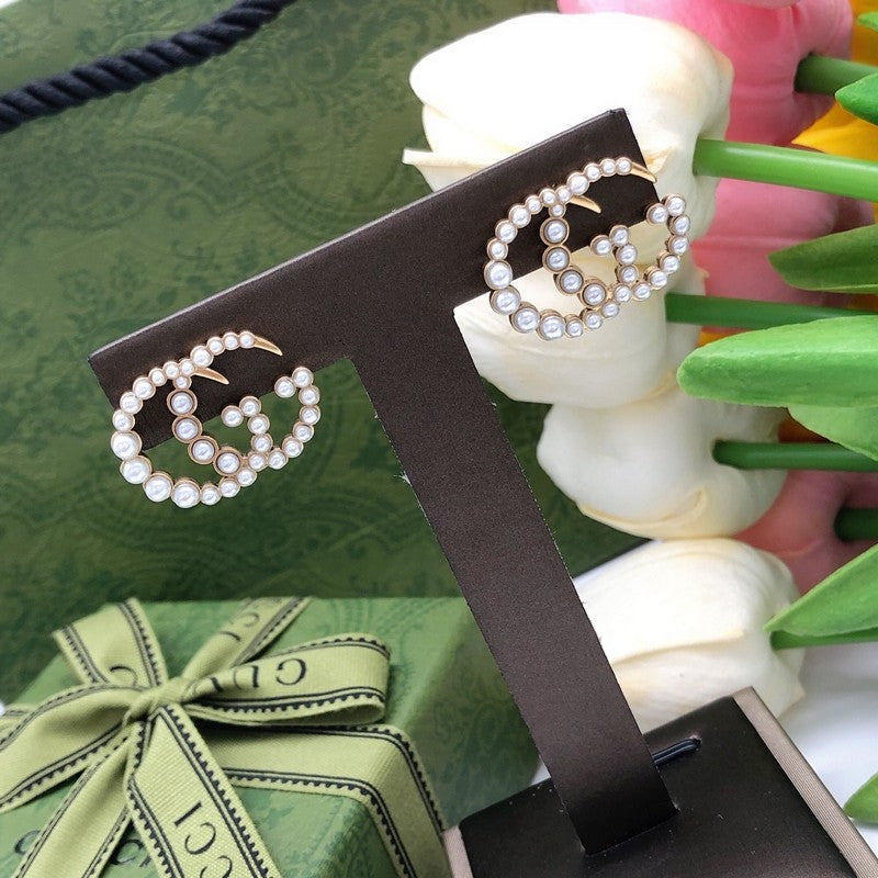 GG Pave Pearl Gold Earrings