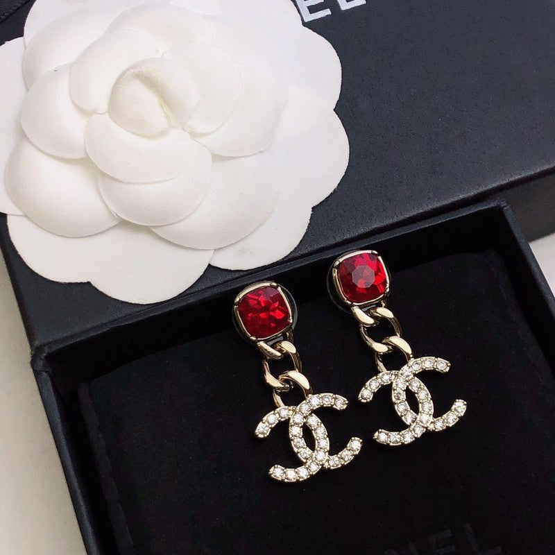 CC Red Crystal Drop Earrings