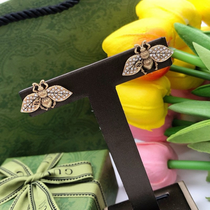 GG Pave Diamond Bee Earrings