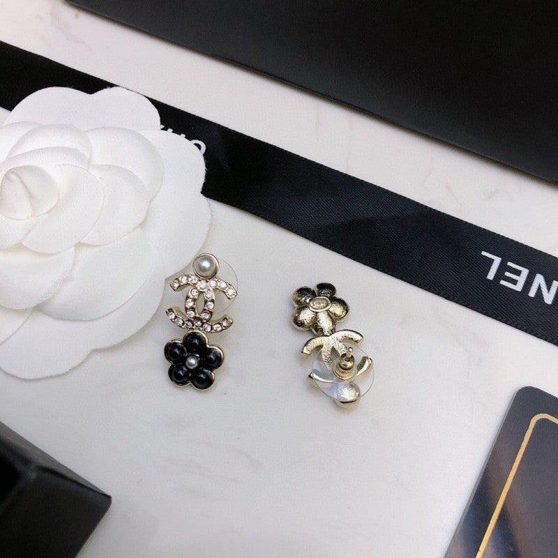 CC Black Flower Diamond Earrings