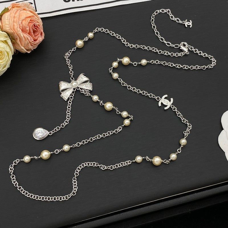 CC Bow Tie Diamond Long Necklace