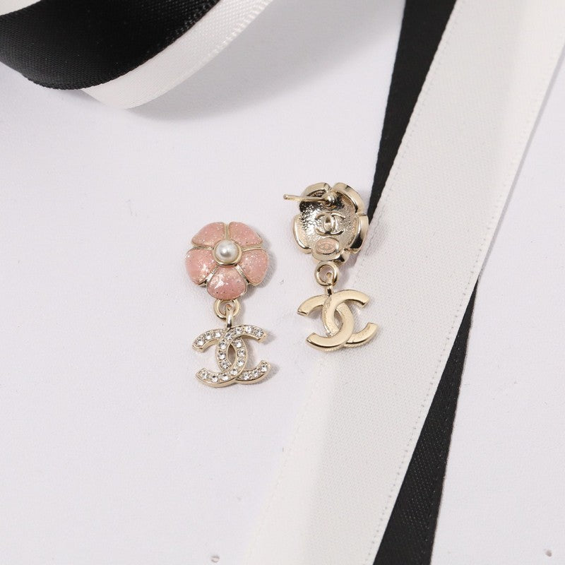 CC Black & Pink Camellia Diamond Earrings
