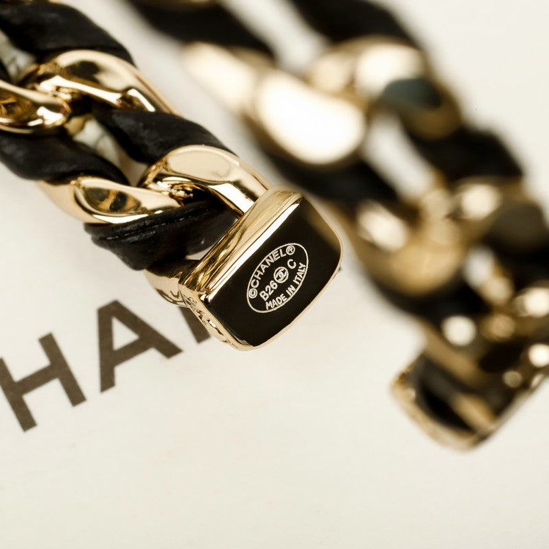 CC Black & Orange Leather Cuff Gold Bracelet