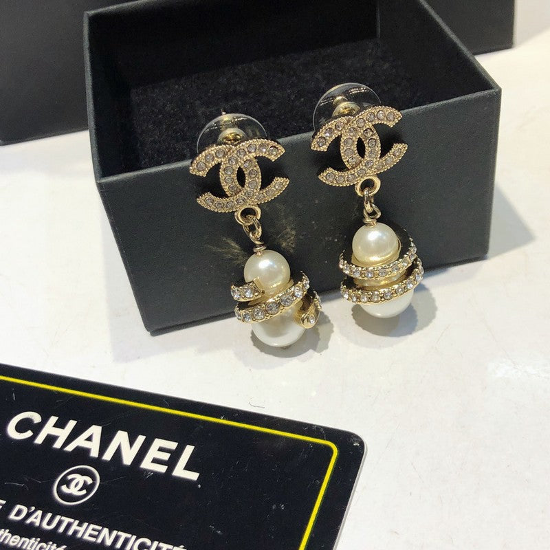 CC Diamond Pearl Ball Earrings