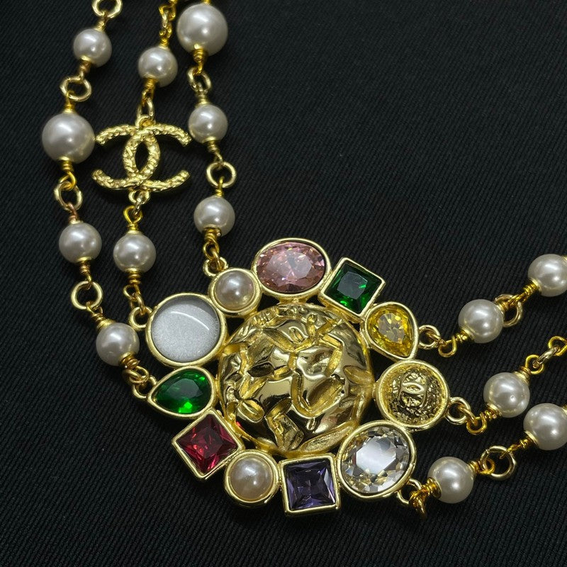CC Color Crystal Pearl Chain Necklace
