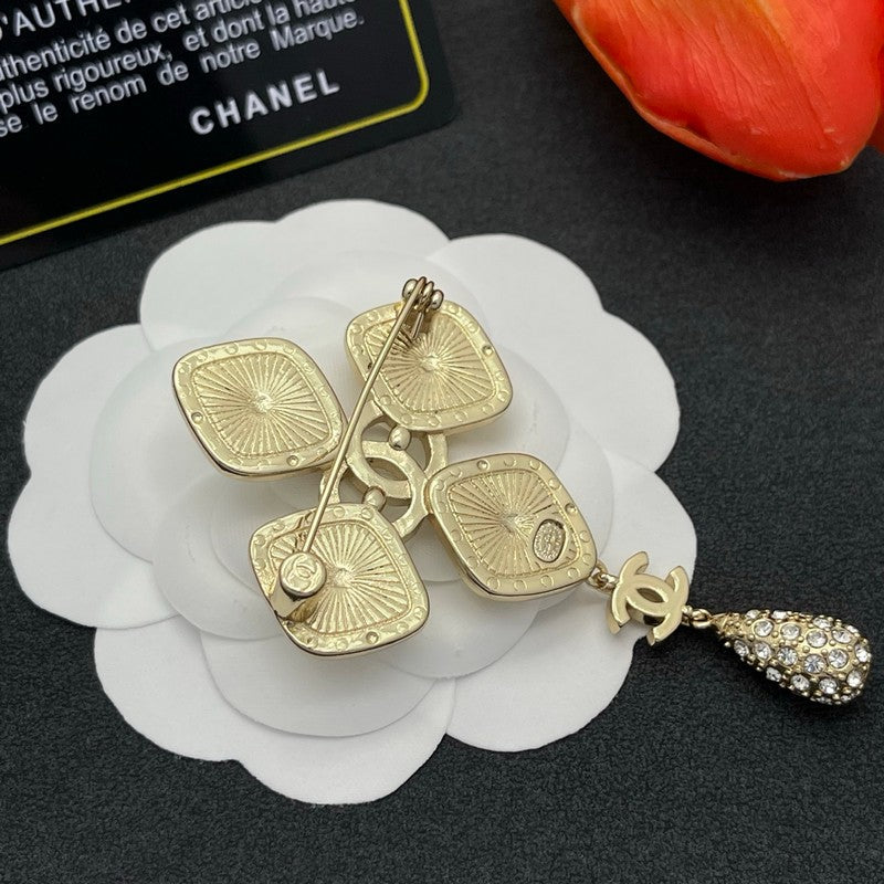 CC Diamond Shape Drop Brooch