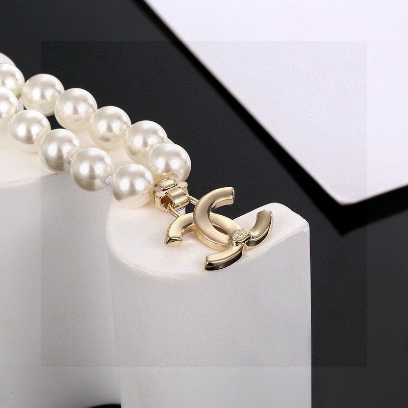 CC Pearl Chain Diamond Necklace
