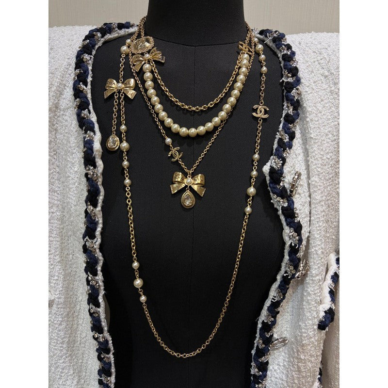 CC 25K Bow-Knot Pearl Long Necklace