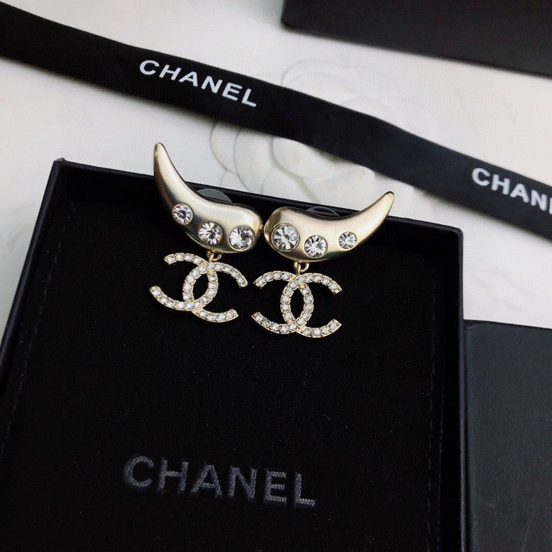 CC Feather Diamond Gold Earrings