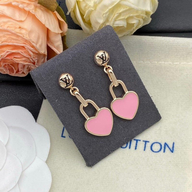 Louis Pink Heart Gold Earrings