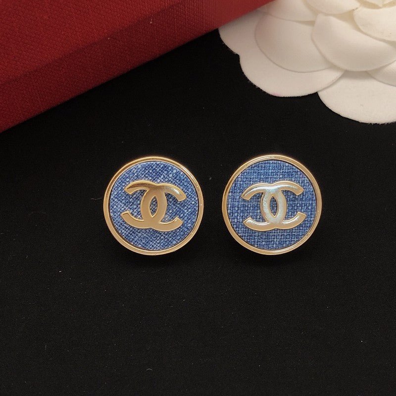 CC Blue Round Gold Earrings