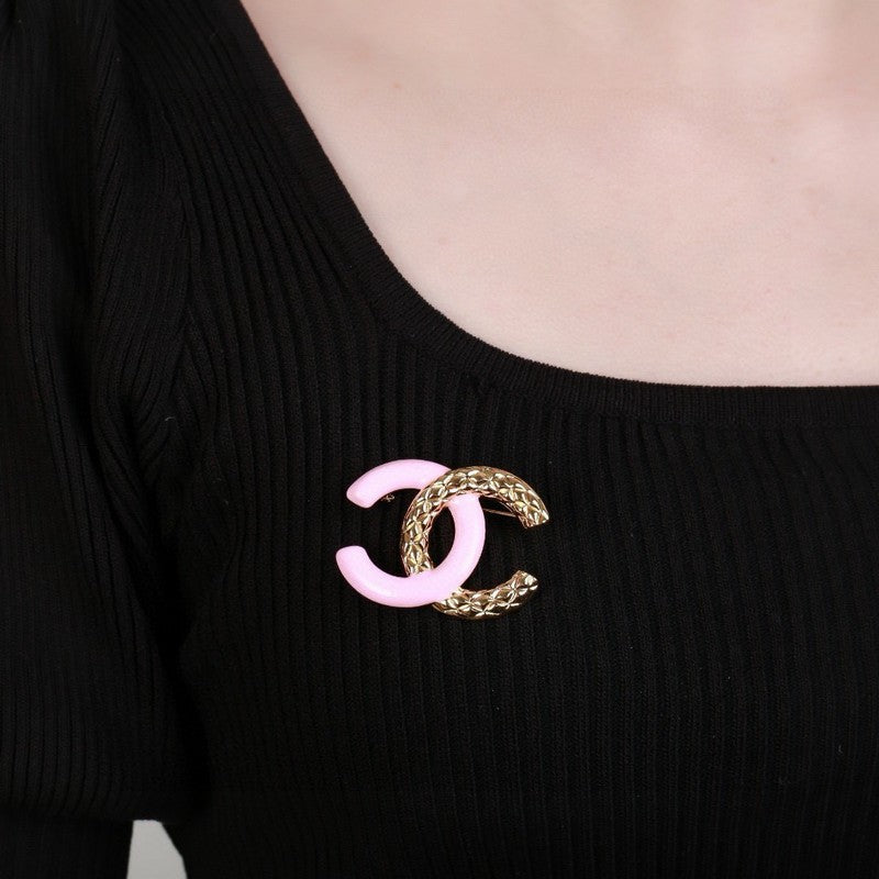 CC Pink & White Resin Gold Brooch