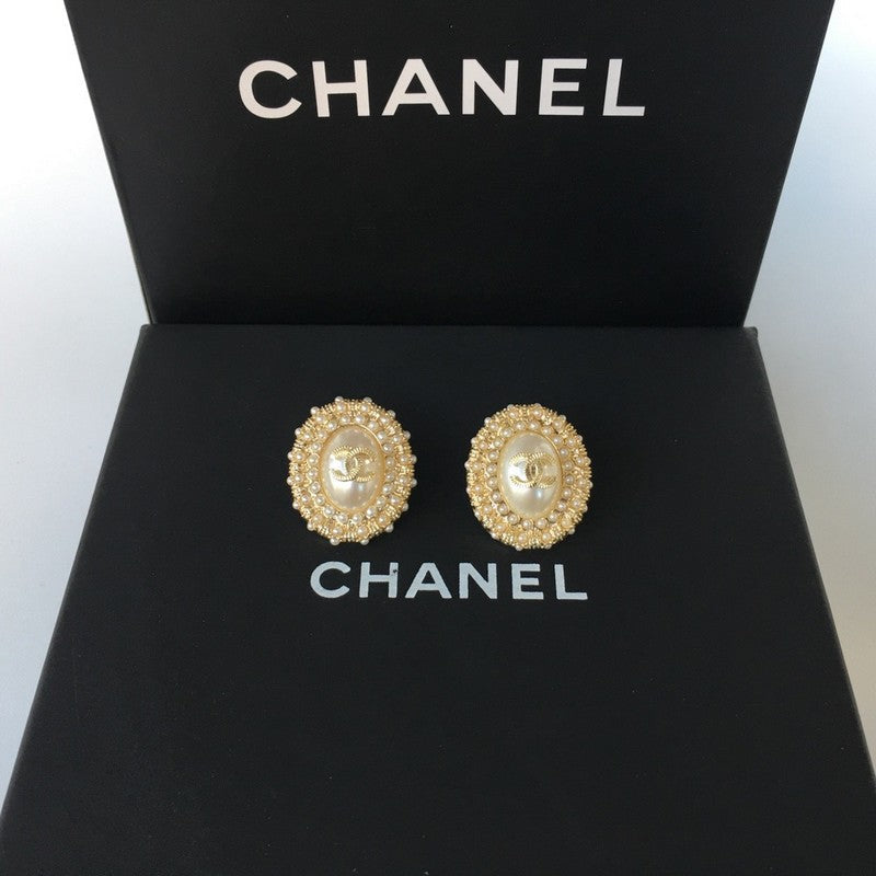 CC Pearl & Diamond Oval Earrings
